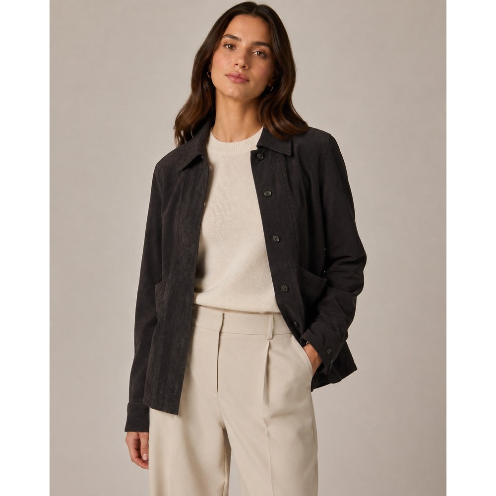 Quince Women's M 100% Goat Suede Chore Jacket Charcoal Black Leather NWT